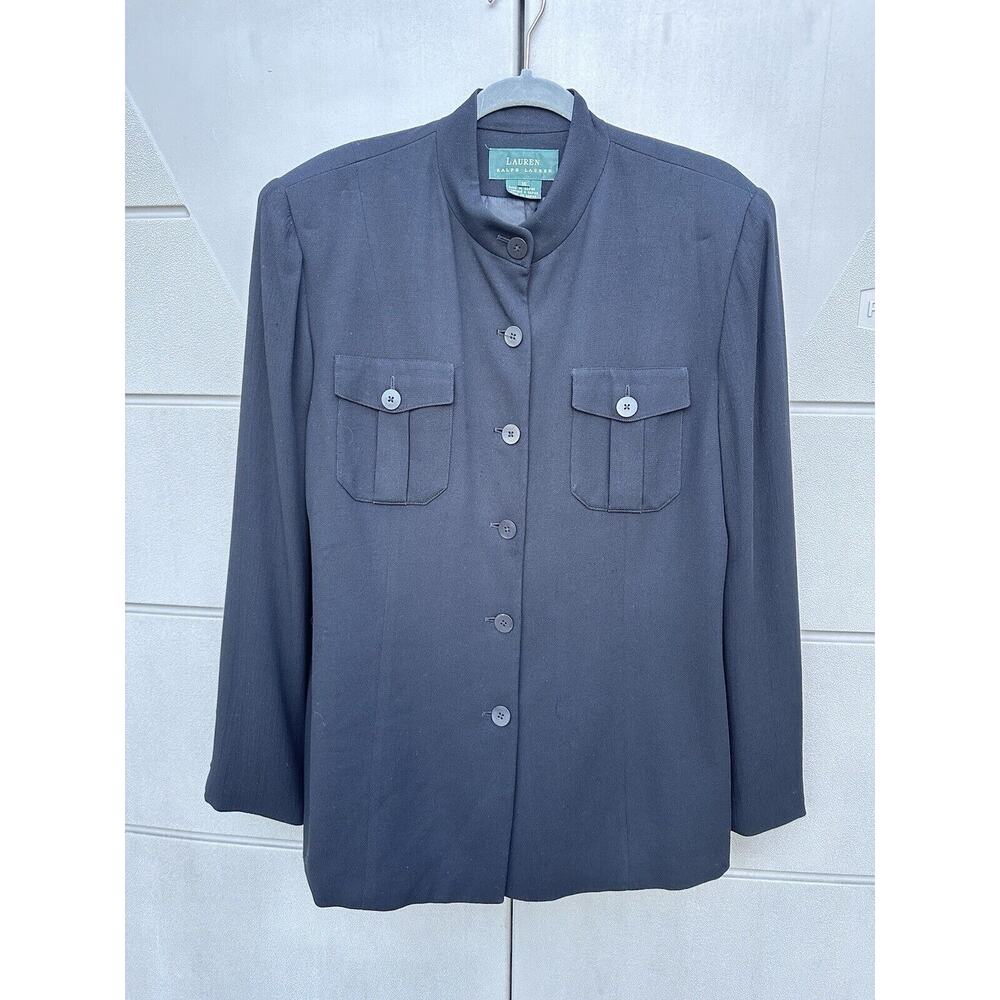 Ralph Lauren Jacket Black Safari Military button front Tunic Blazer Shacket Sz16